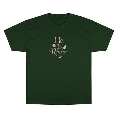 Dark Green He Is Risen Gold Text T-shirt product type