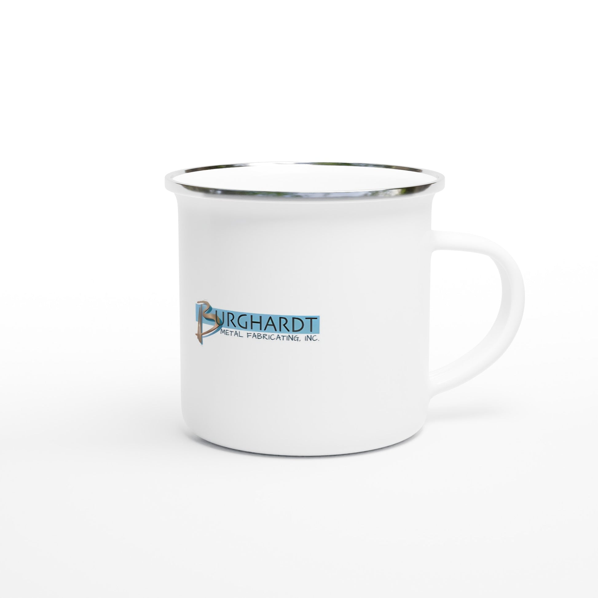 Burghardt Metal Fabricating, inc., logo on a White 12oz Enamel Mug