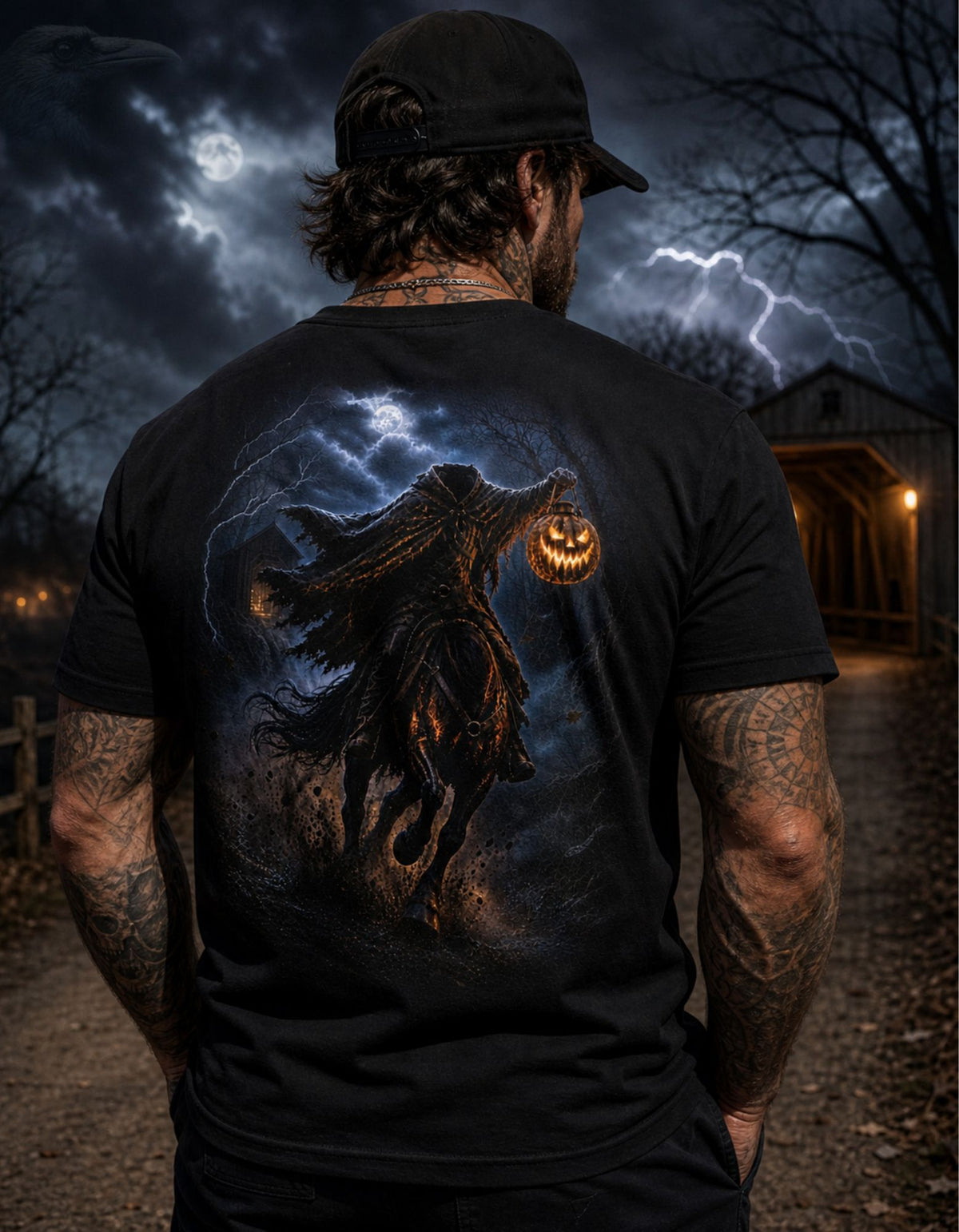 Headless Horseman - Halloween Horror Dark Art Premium Graphic T-Shirt