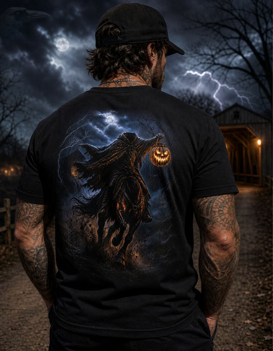 Headless Horseman - Halloween Horror Dark Art Premium Graphic T-Shirt
