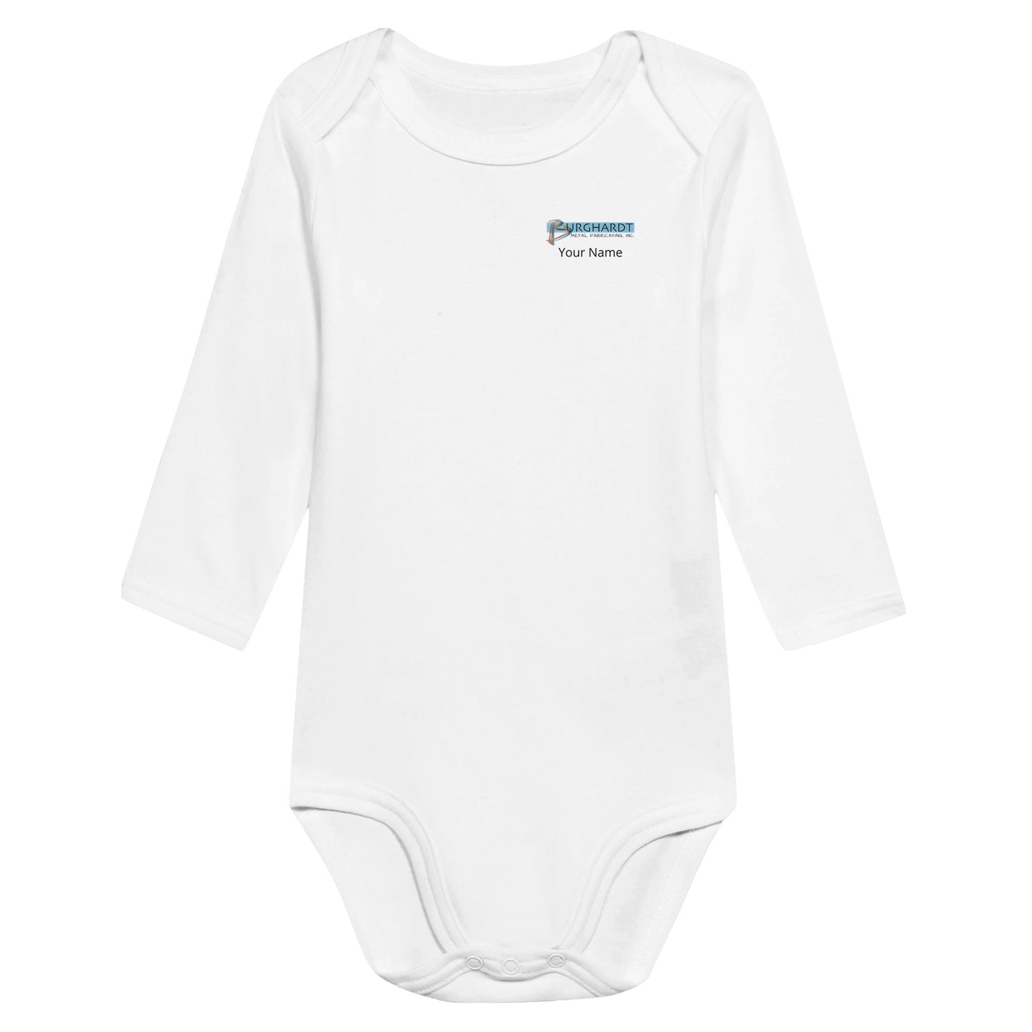 Burghardt Metal Fabricating, Inc., logo on a Baby Long Sleeve Bodysuit