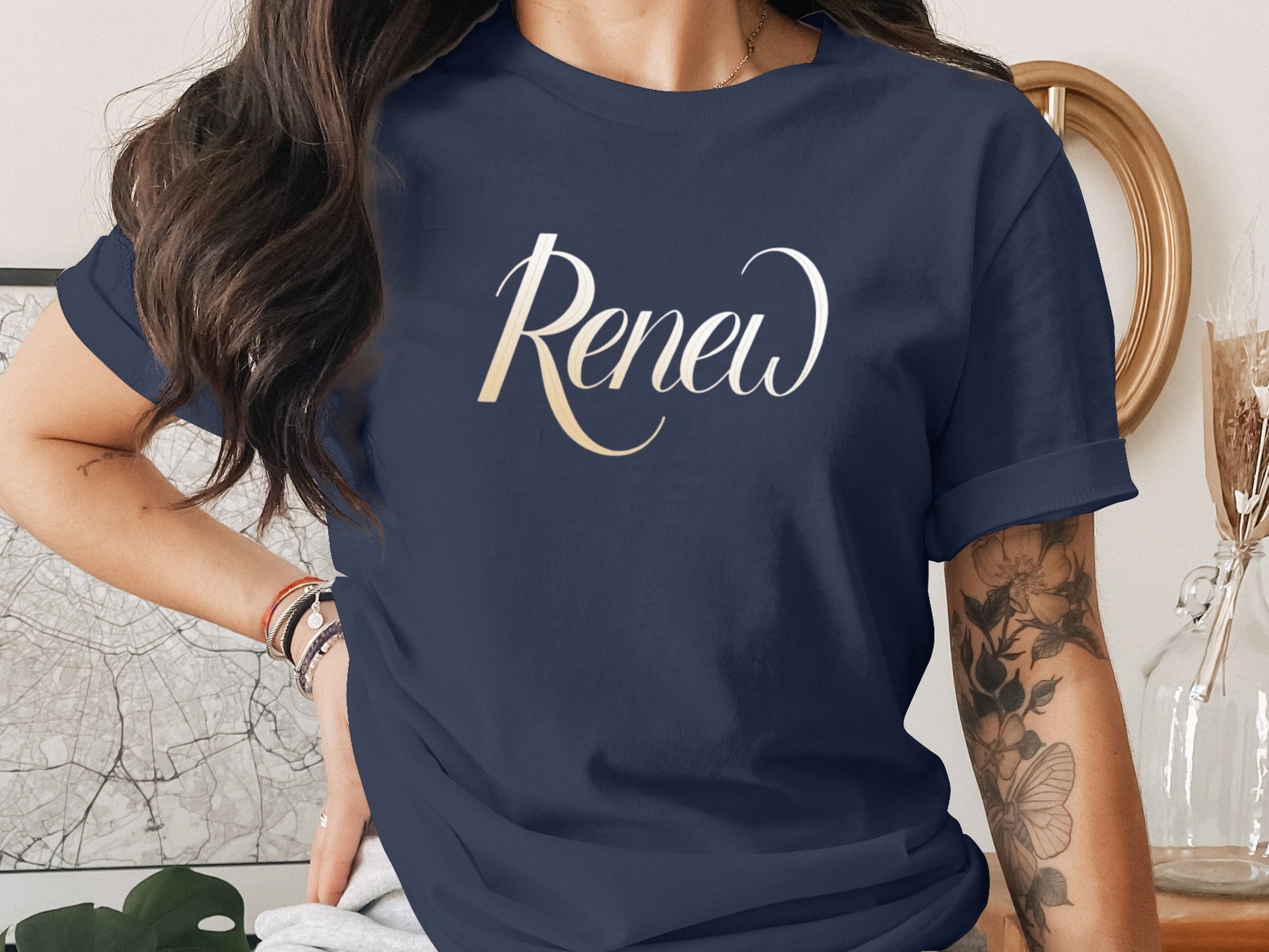 Inspiring Renew script elegant word design graphic product type
Renew shirt
Script text tee
Elegant graphic
Inspirational top
Positive message
Navy blue tee
Womens fashion
Casual wear
Modern design
Everyday style
Gift for her
Statement tee
Unique print
Comfort apparel
Motivation top
Self care focus
Wellbeing gift
Spiritual message
Aesthetic tee
Trendy graphic