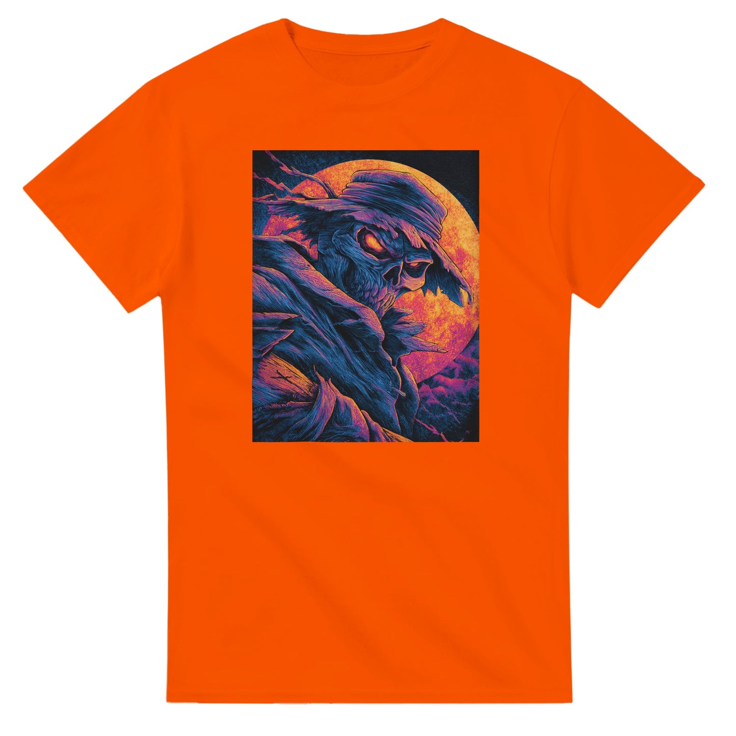 Vibrant Skull & Scarecrow on a Heavyweight T-shirt