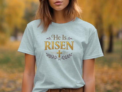 He Is Risen Gold Lettering Cross Design product type