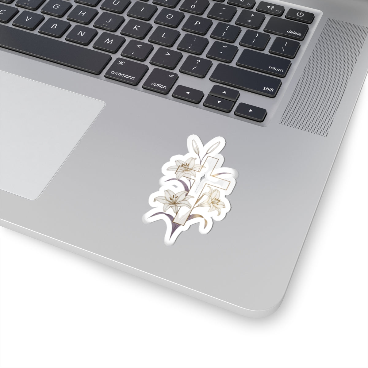 Religious Cross Lilies Floral Design Sticker product type