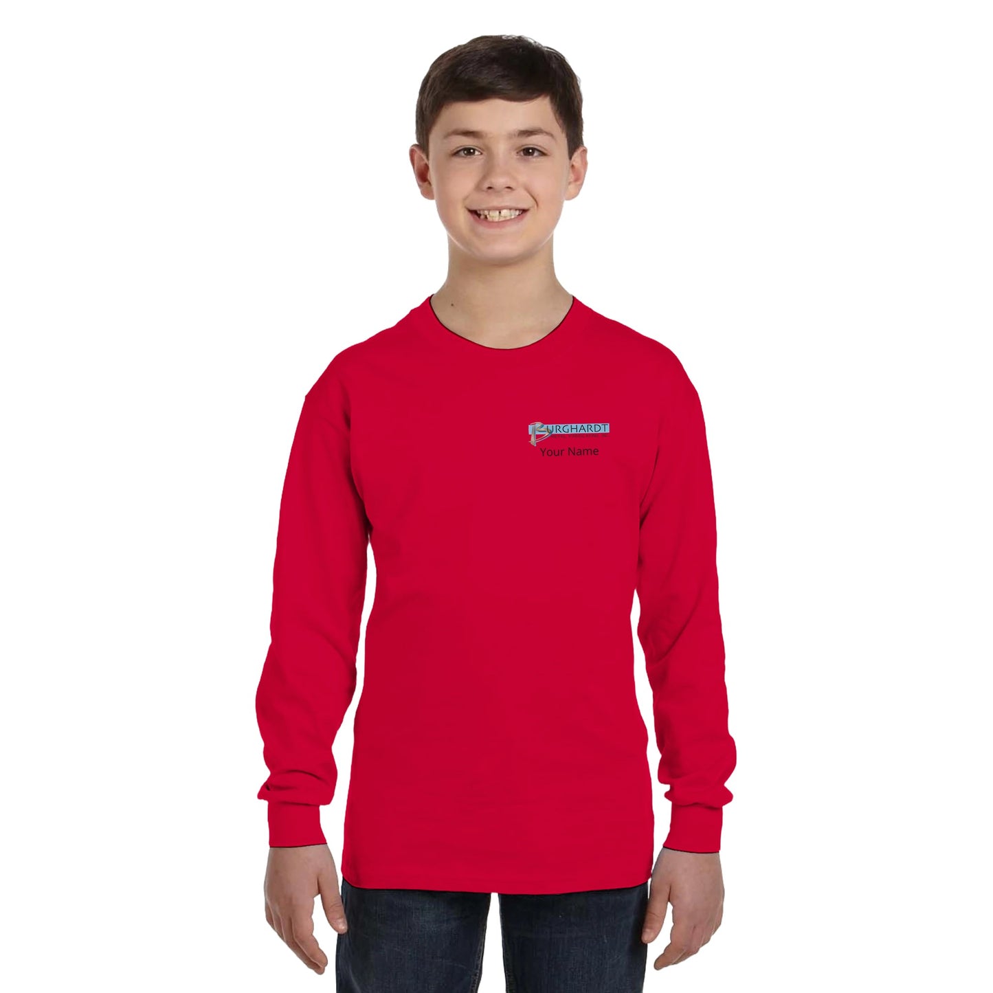 Burghardt Metal Fabricating, Inc., logo on a Youth Long-Sleeve T-Shirt
