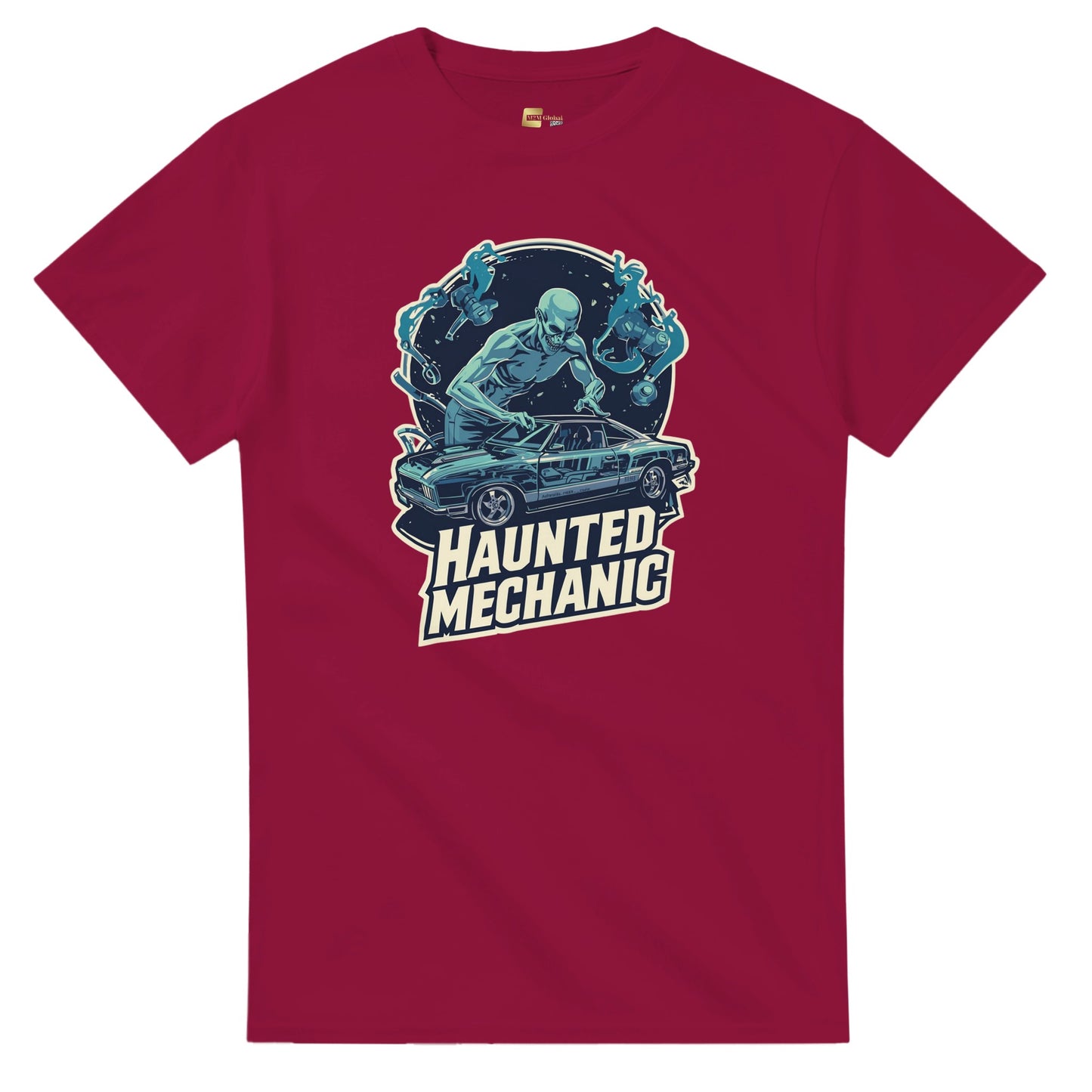 Haunted Mechanic graphic design on a Heavyweight T-shirt