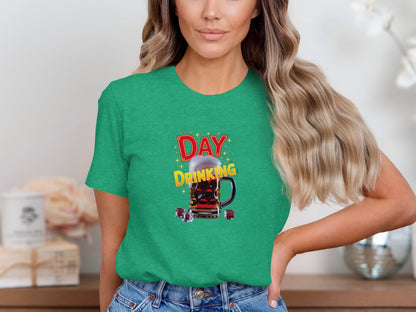 Fun Green Day Drinking T-Shirt with Beer Graphic Design