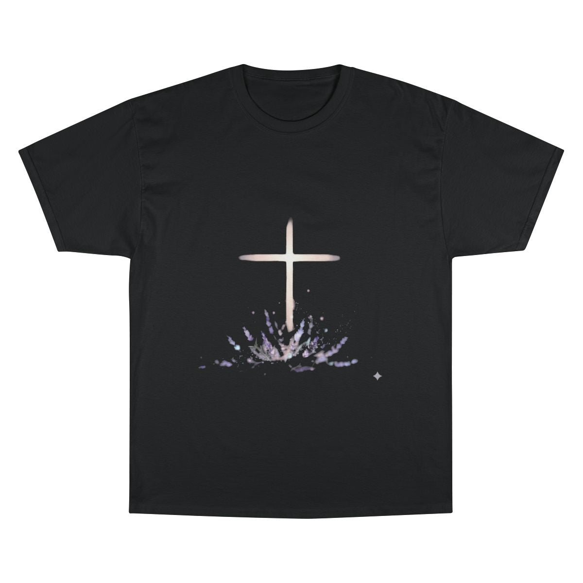 Glowing Cross Lavender Design Black T-Shirt product type