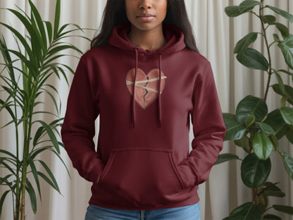 Maroon Hoodie with Broken Heart Design Casual Wear