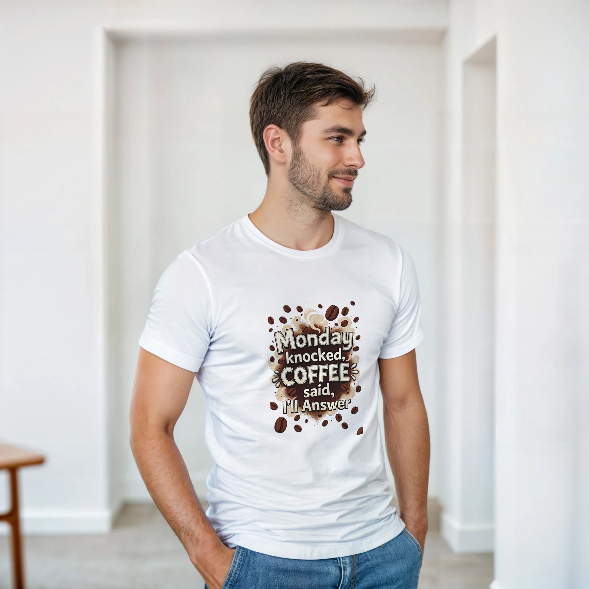 Monday Knocked, Coffee Answered on a Heavyweight Coffee Lover T on a Shirt