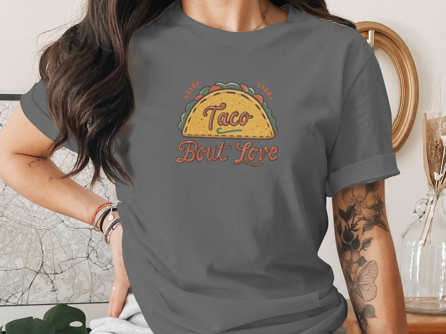 Taco 'Bout Love phrase with a Vintage & Retro design on a Premium Tee