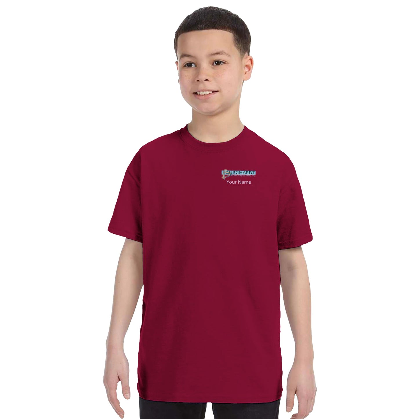 Burghardt Metal Fabricating, Inc., logo on a Kids Crewneck T-shirt