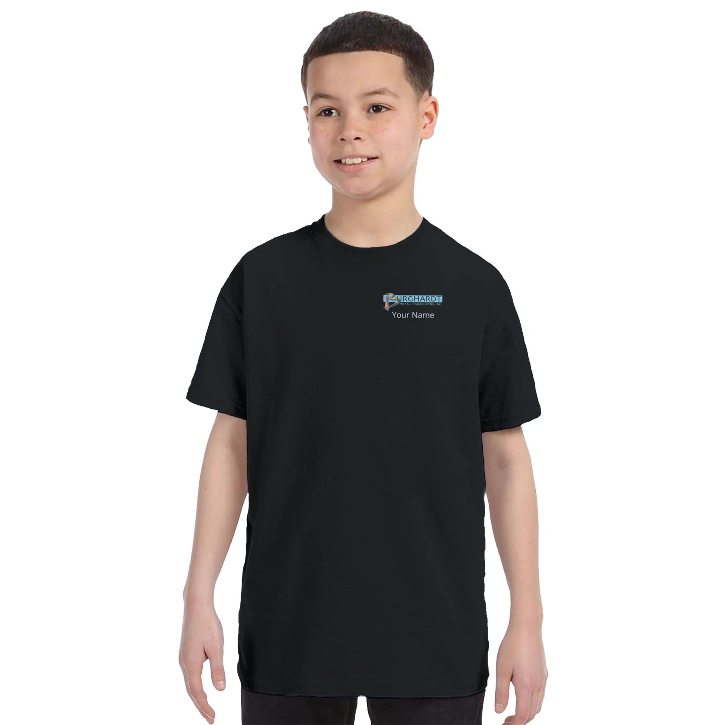 Burghardt Metal Fabricating, Inc., logo on a Kids Crewneck T-shirt