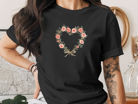 Rose and Heart Wreath design on a Premium Tee