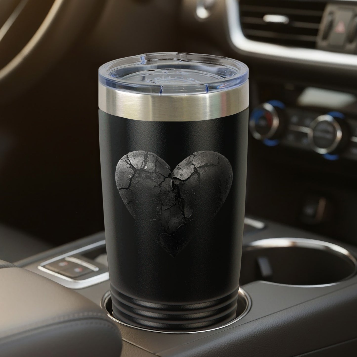 Cracked Heart Design Black Tumbler for Your Beverage