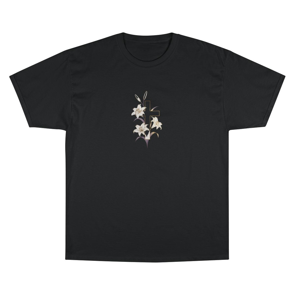 Black Item White Lilies Golden Cross Design product type