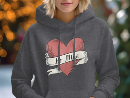 Be Mine Heart Print Hoodie with Romantic Design