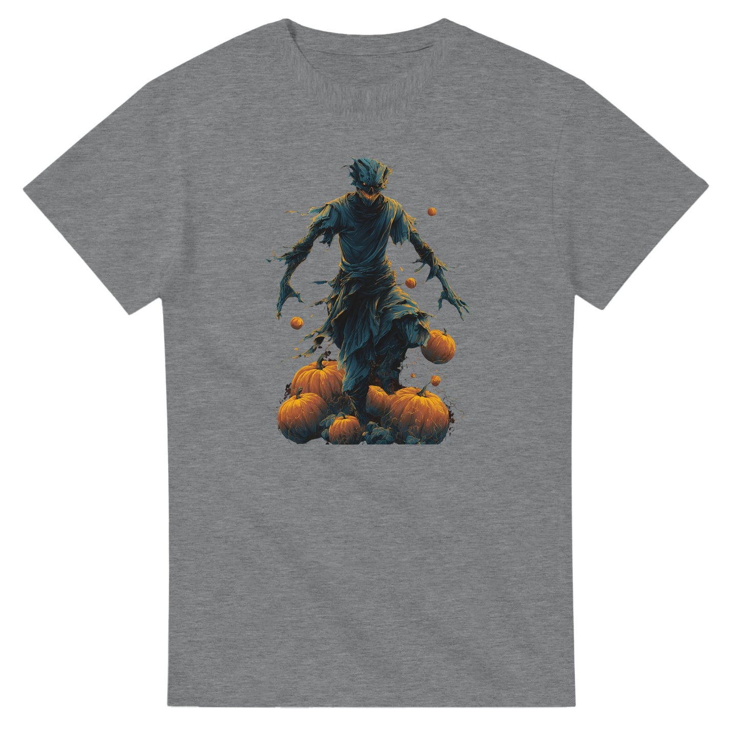 Haunting Harvest Scarecrow on a Heavyweight T-shirt