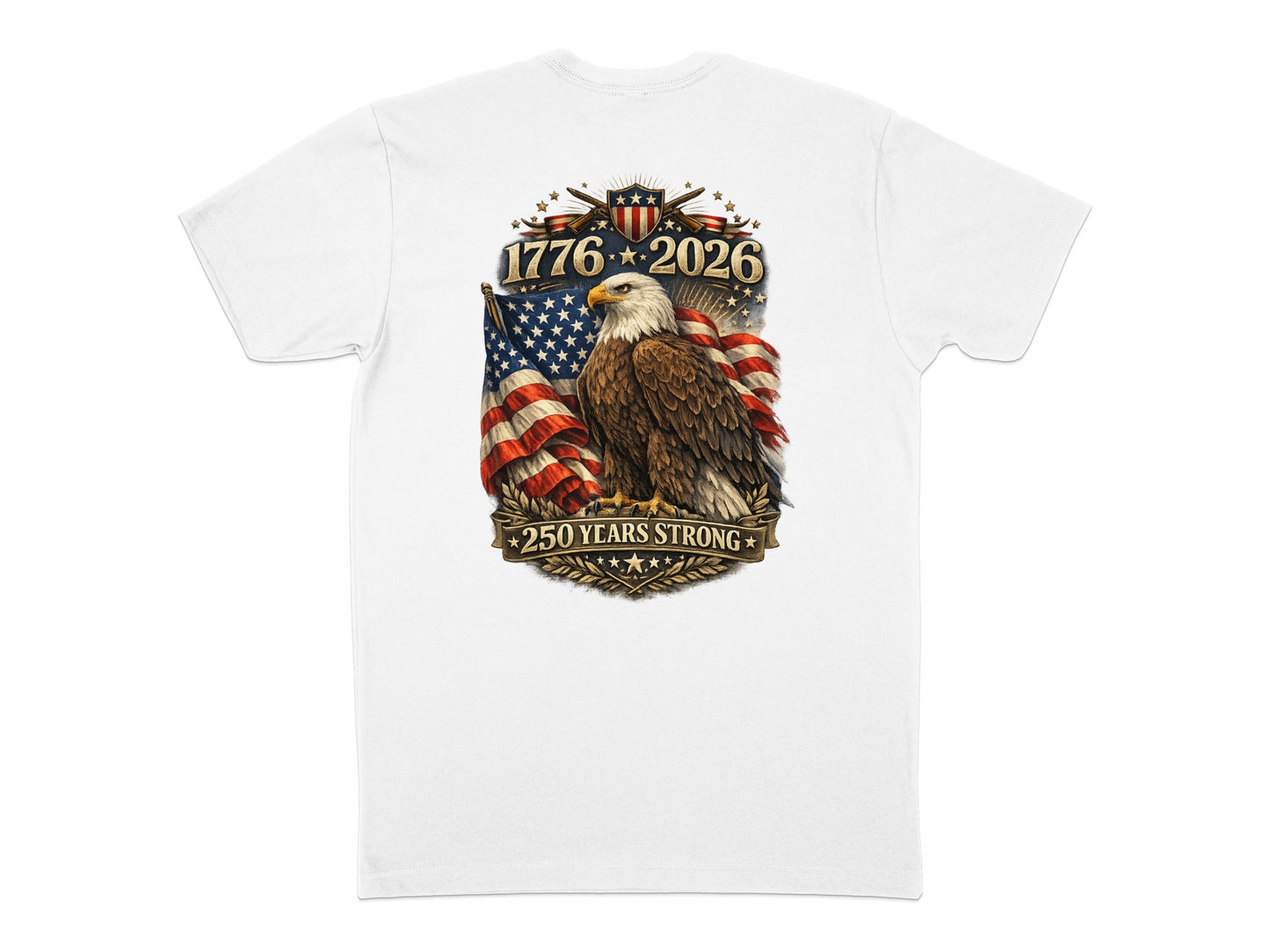 Eagle with American flag, "1776 2026" and "250 YEARS STRONG".