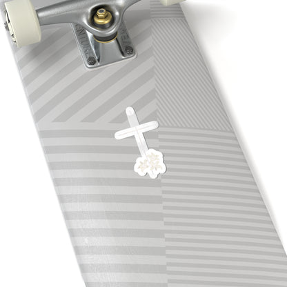 White Cross Lilies Floral Design Religious Symbol Sticker product type