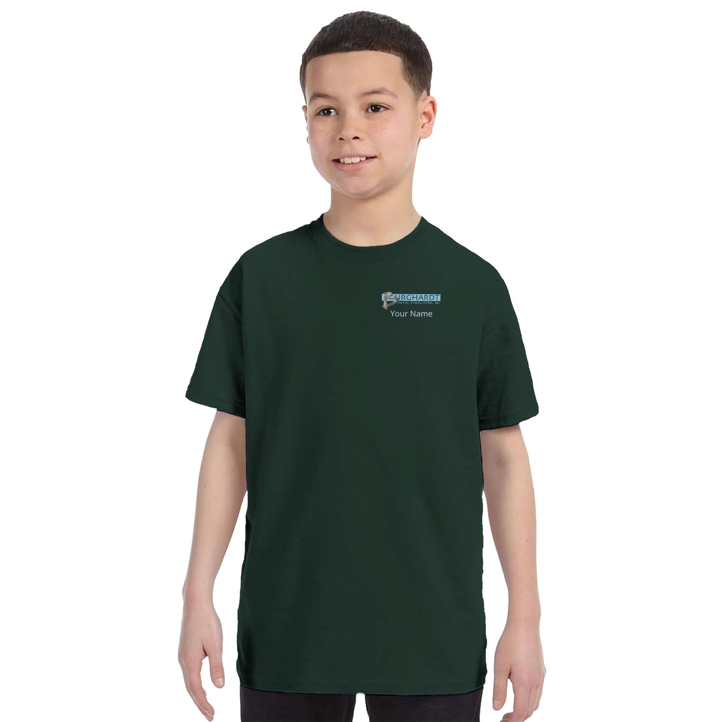 Burghardt Metal Fabricating, Inc., logo on a Kids Crewneck T-shirt