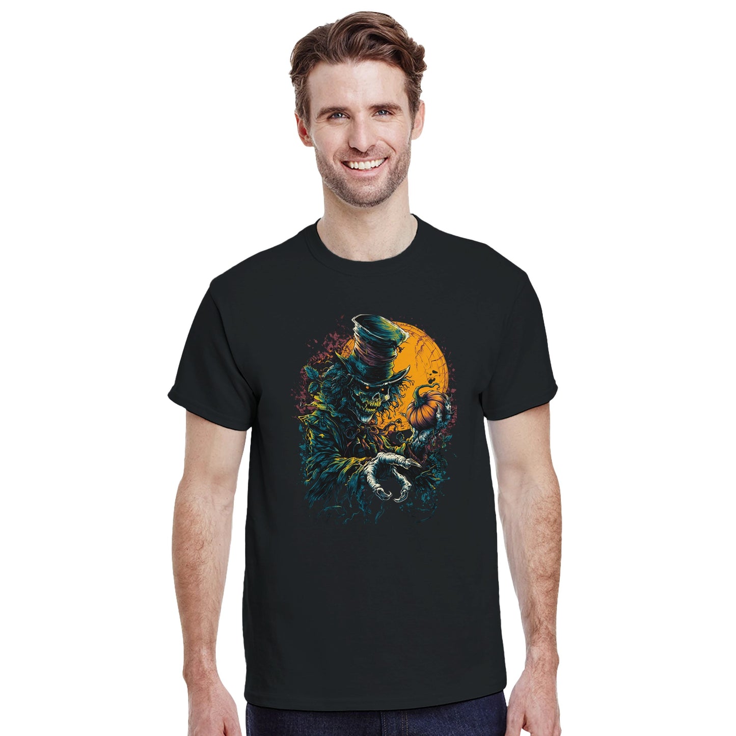 Sinister Pumpkin Scarecrow on a Heavyweight T-shirt