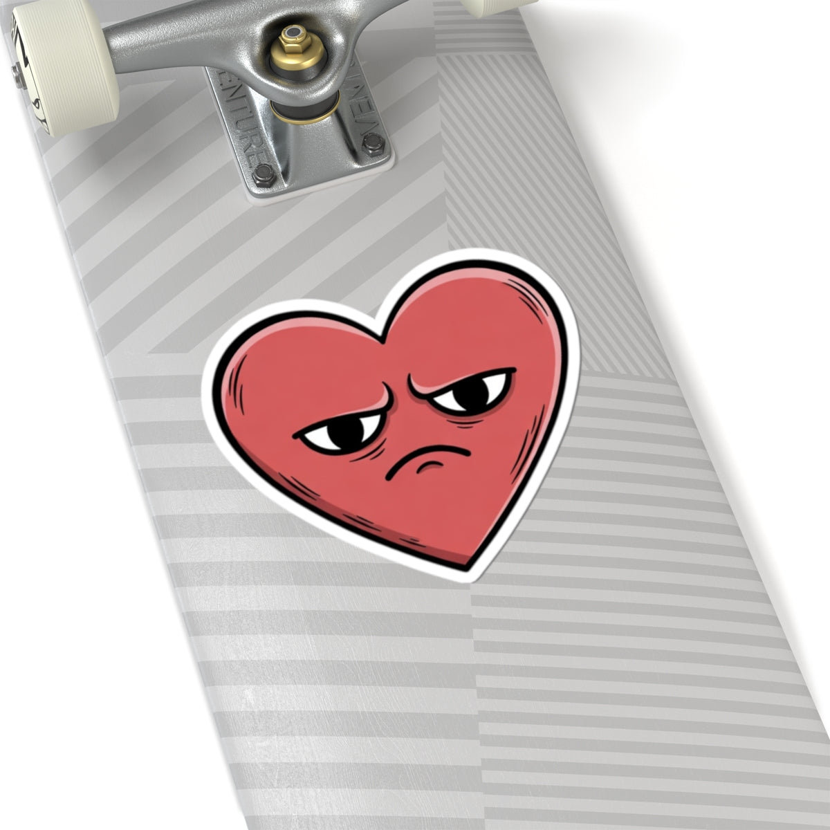 Red Heart with Sad Expression Skateboard Deck Sticker