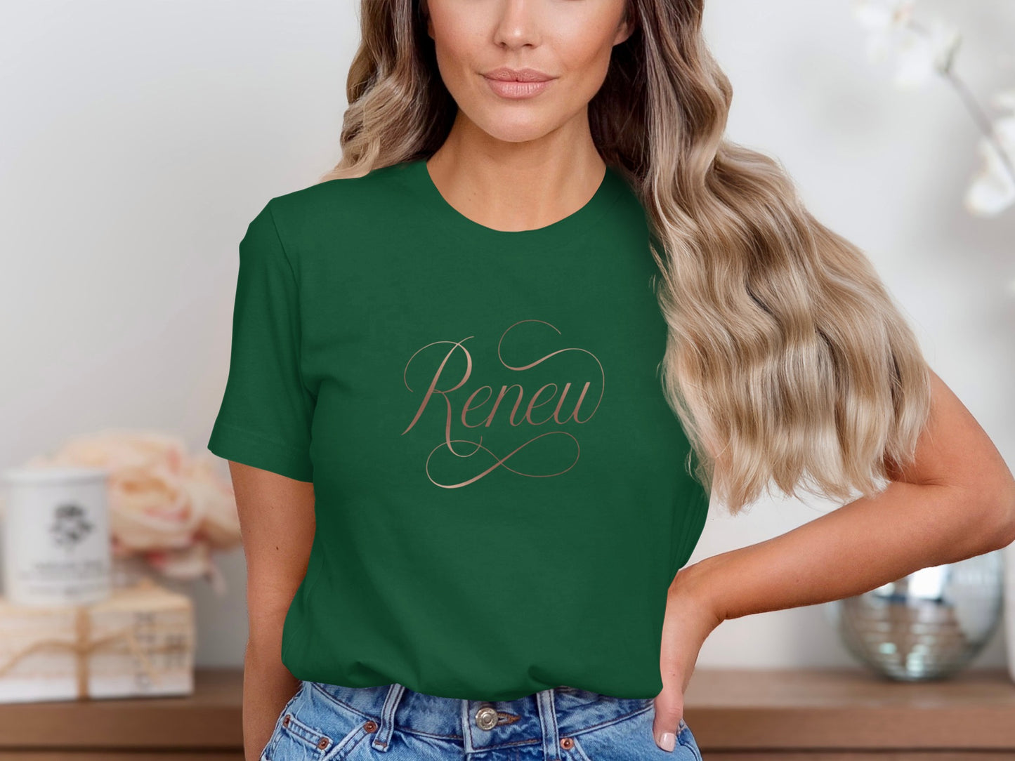 Dark Green Renew Script Design Women T-shirt product type
Renew T-Shirt
Green T-Shirt
Womens Tee
Script Design
Graphic Tee
Dark Green
Inspirational Shirt
Casual Top
Fashion Apparel
Womens Clothing
Positive Message
Short Sleeve Tee
Crew Neck Shirt
Gift For Her
Everyday Wear
Modern Design
Elegant Script
Rose Gold Print
Comfortable Tee
Statement Shirt
