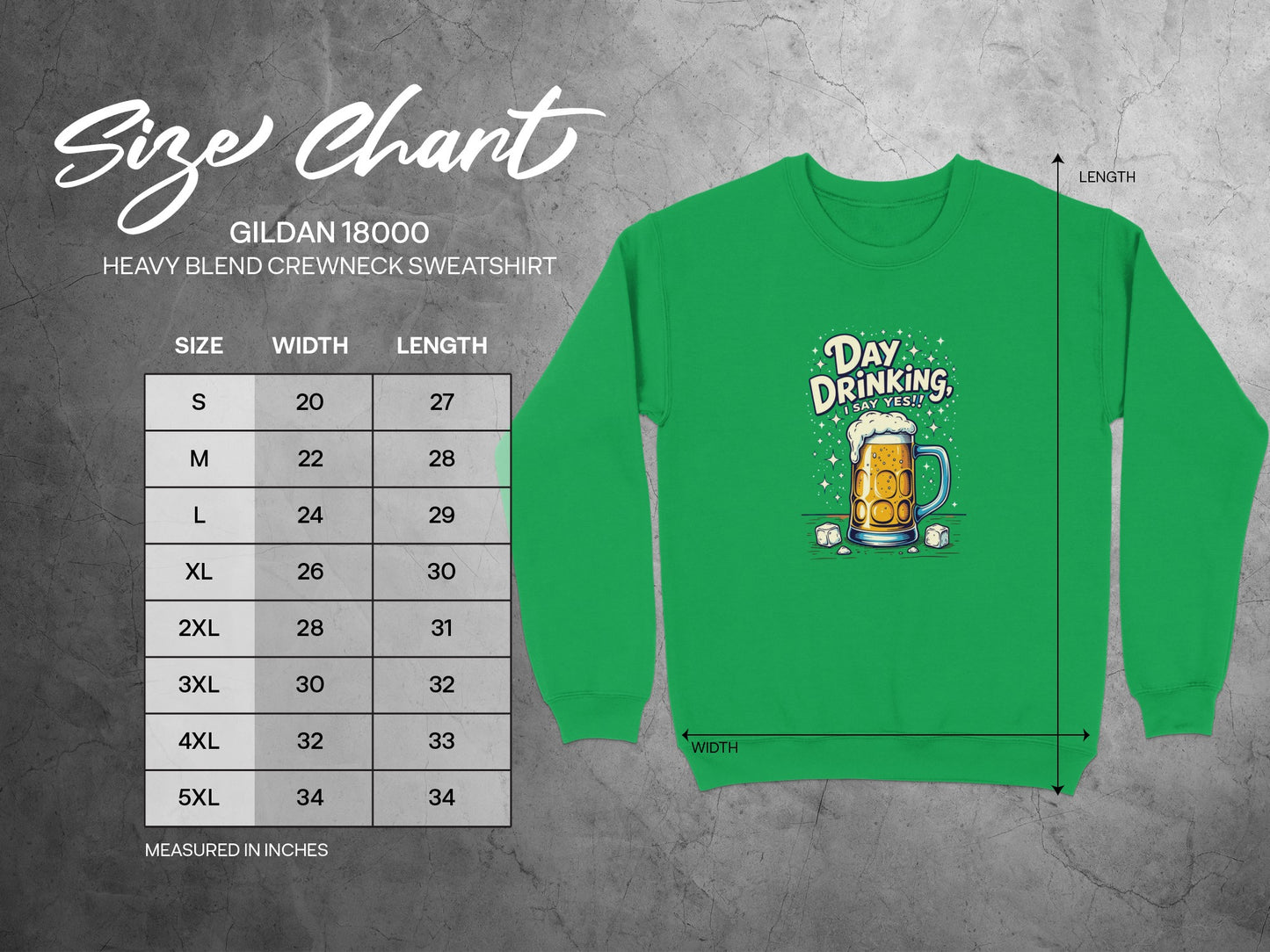 GILDAN 18000 Day Drinking I Say Yes Crewneck Sweatshirt product type
Day Drinking, I Say Yes, Beer Mug, Beer Lover, Sweatshirt, Crewneck, Pullover, Gildan 18000, Heavy Blend, Green Sweatshirt, Drinking Shirt, Party Wear, Alcohol Theme, Funny Shirt, St Patricks Day, Casual Apparel, Gift Idea, Unisex Top, Celebration, Beverage