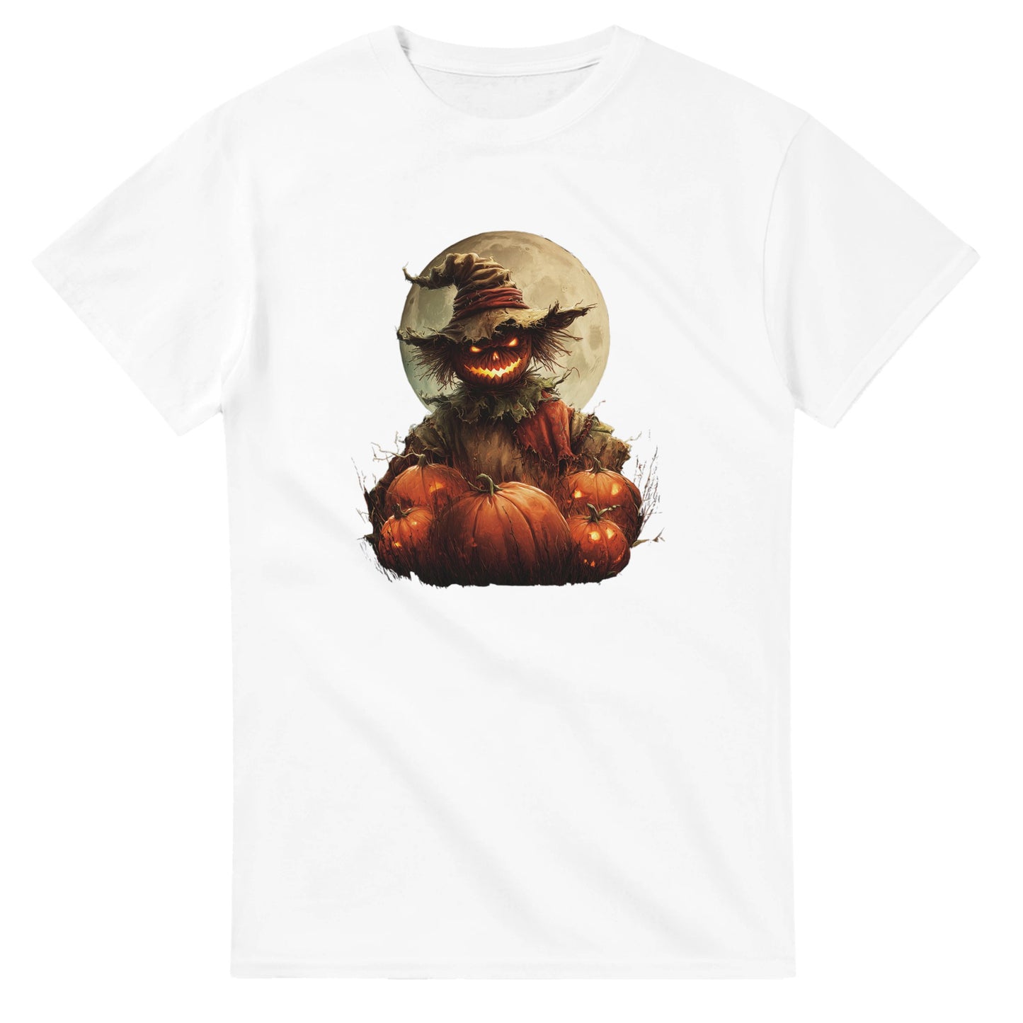 Spooky Scarecrow & Jack-O'-Lantern on a Heavyweight T-shirt