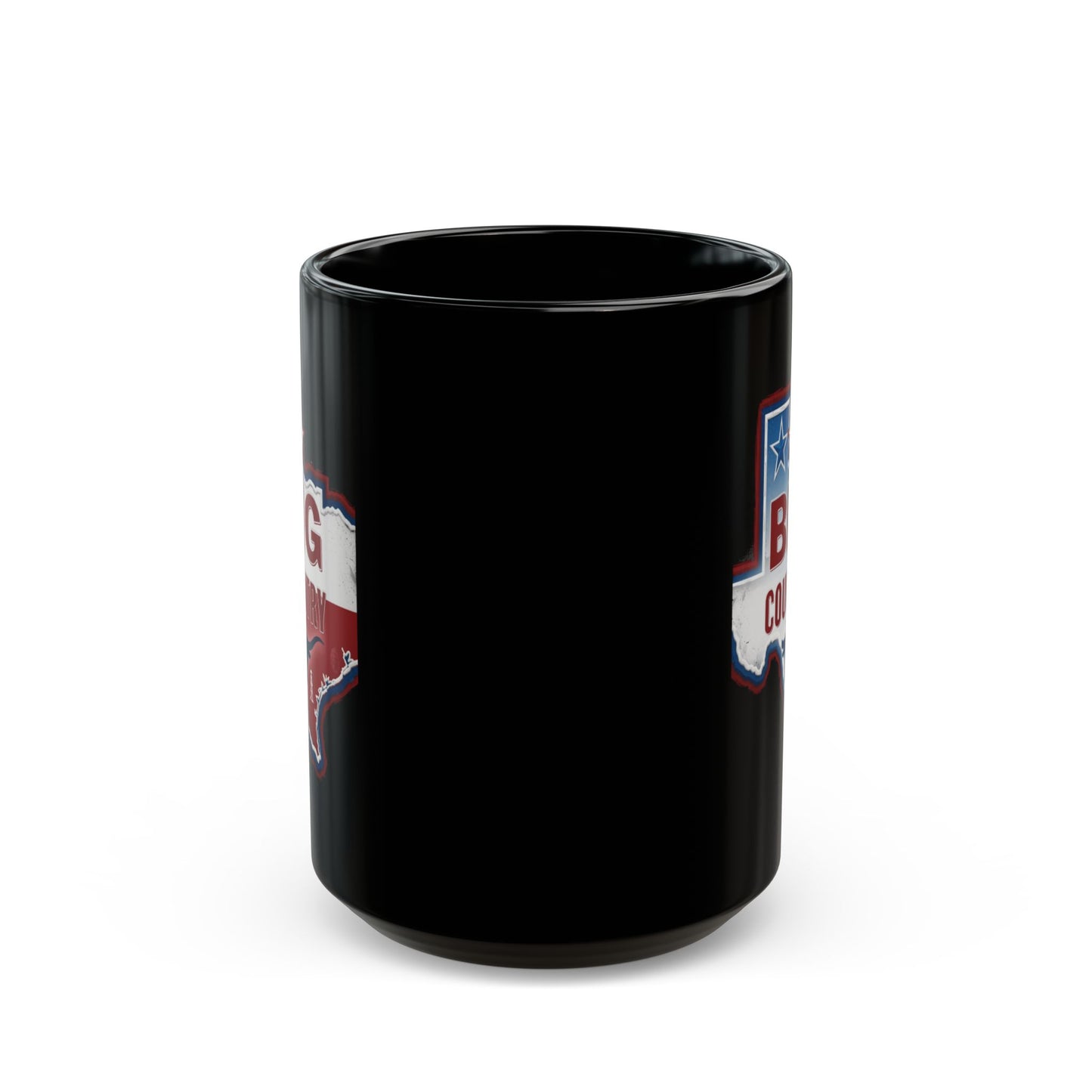 Black mug with Texas shape and "BIG COFFEE" text.
