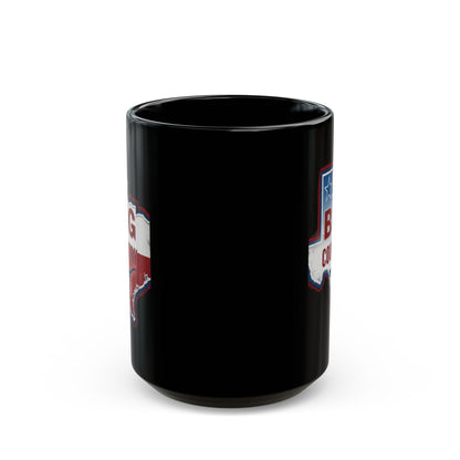 Black mug with Texas shape and "BIG COFFEE" text.