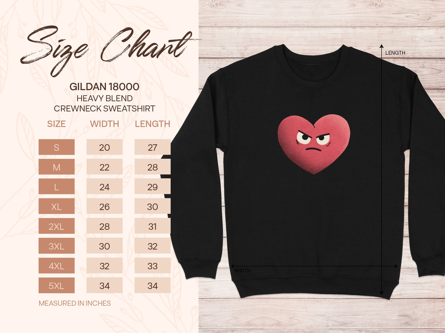 Black Crewneck Sweatshirt with Angry Heart Design