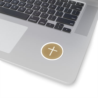 Minimalist white cross tan background round sticker product type