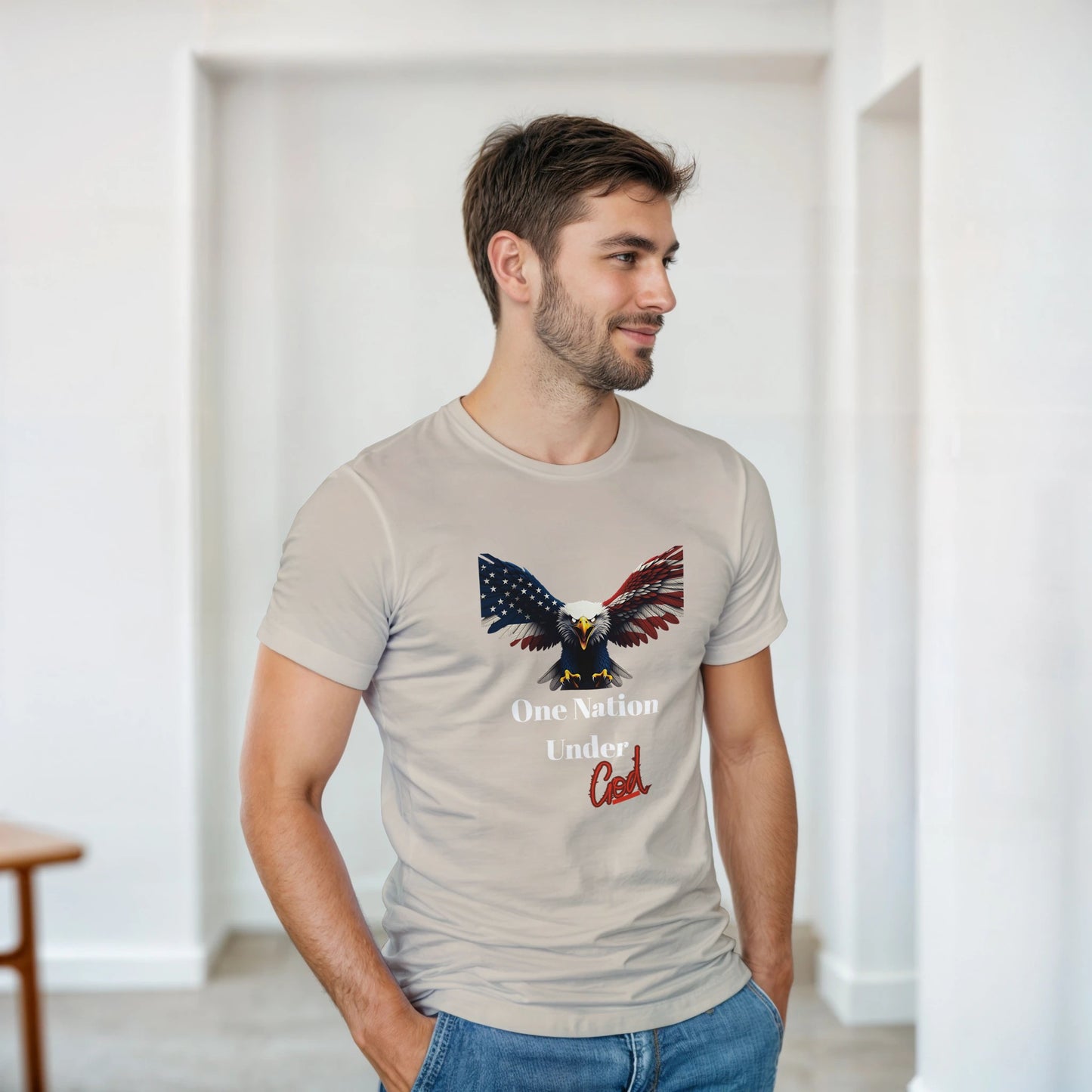 One Nation Under God Patriotic Eagle on a Heavyweight T-shirt