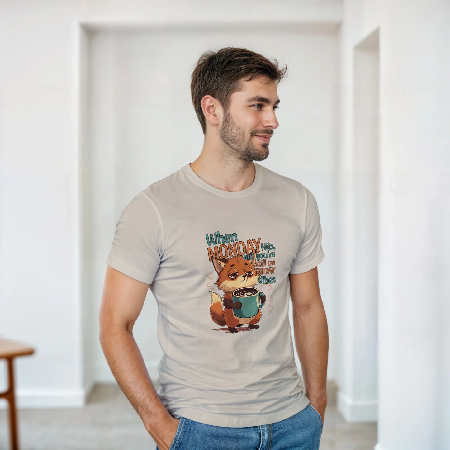 When MONDAY Hits, But You're Still On FRIDAY Vibes Fox on a Heavyweight T on a shirt