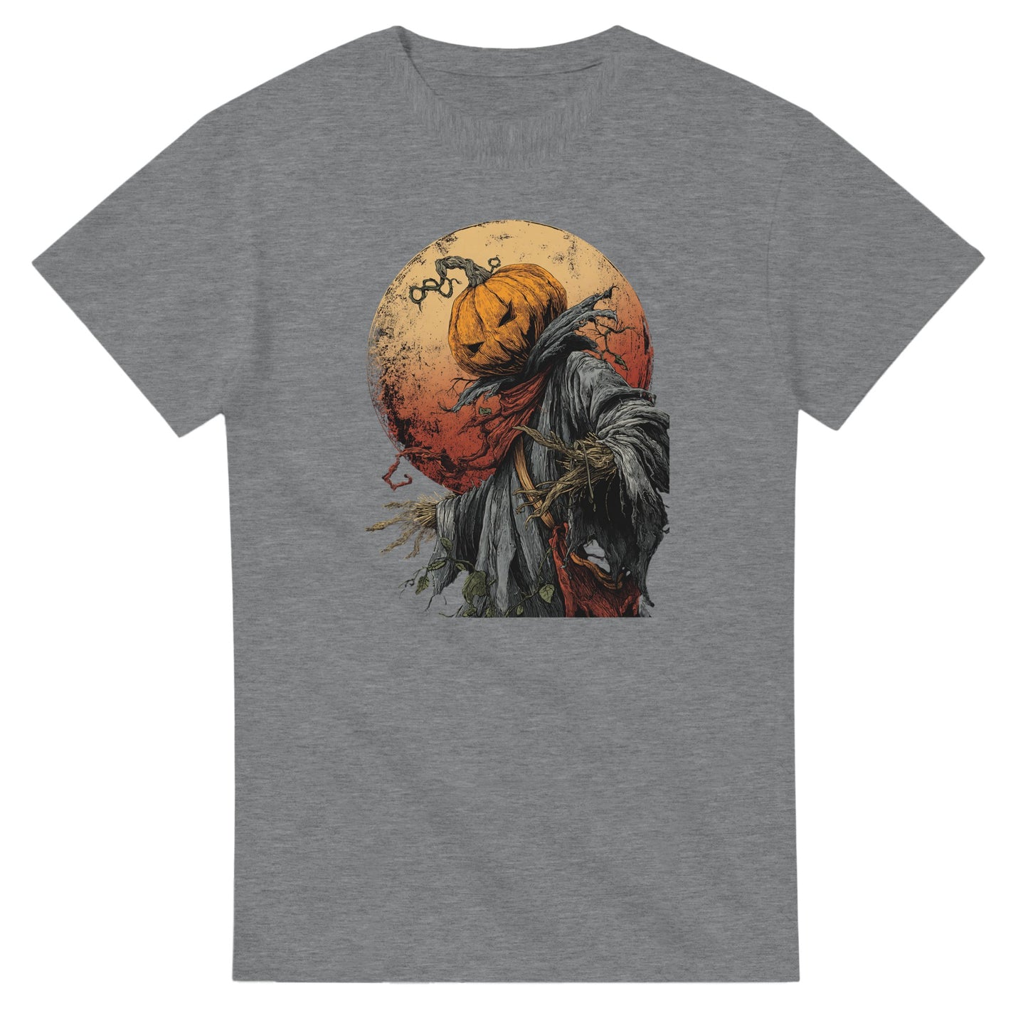 Spooky Pumpkin Scarecrow on a Heavyweight T-shirt