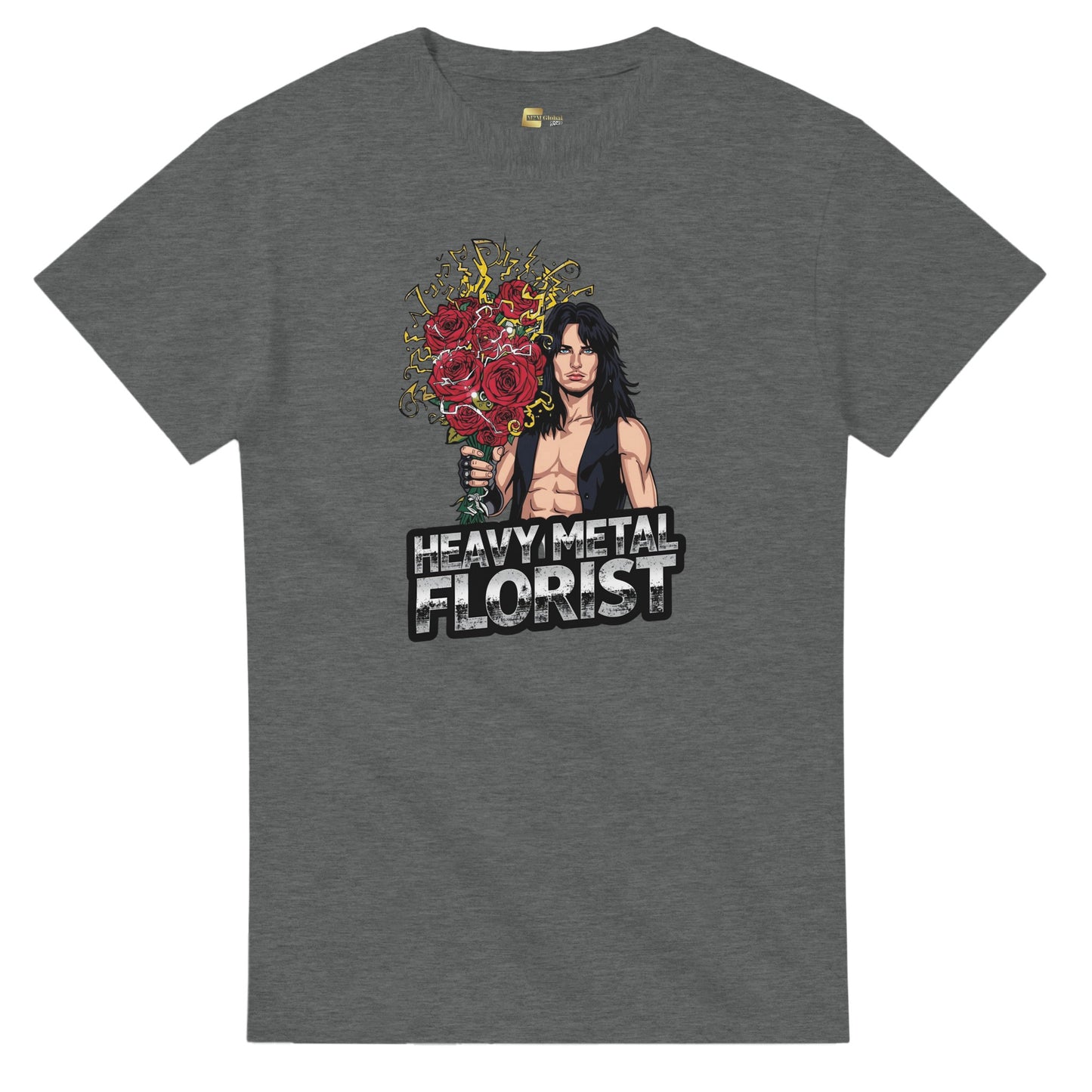 Woman wearing a t-shirt with a graphic design in a mall setting