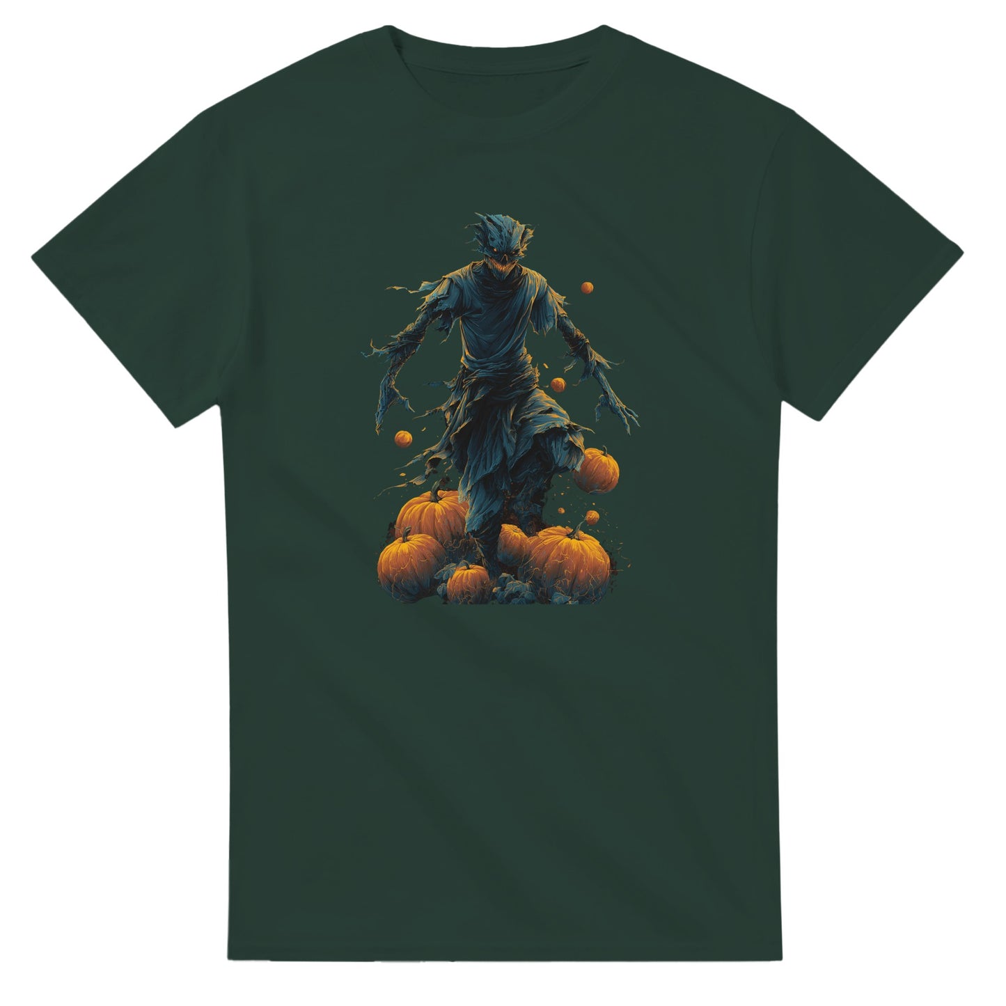 Haunting Harvest Scarecrow on a Heavyweight T-shirt