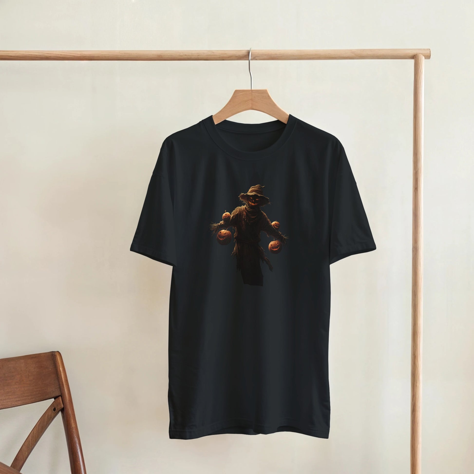 Haunted Scarecrow with Jack-o'-Lanterns on a Heavyweight T-shirt
