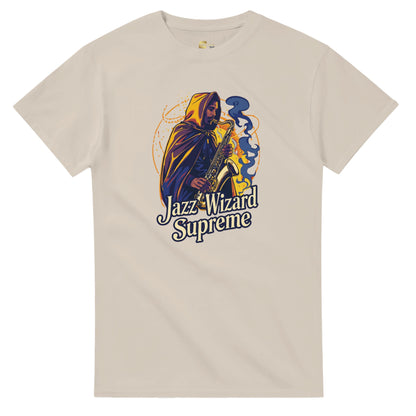 Jazz Wizard Supreme graphic design on a Heavyweight T-shirt