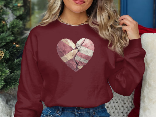 Distressed Heart Graphic Long Sleeve Women's Shirt