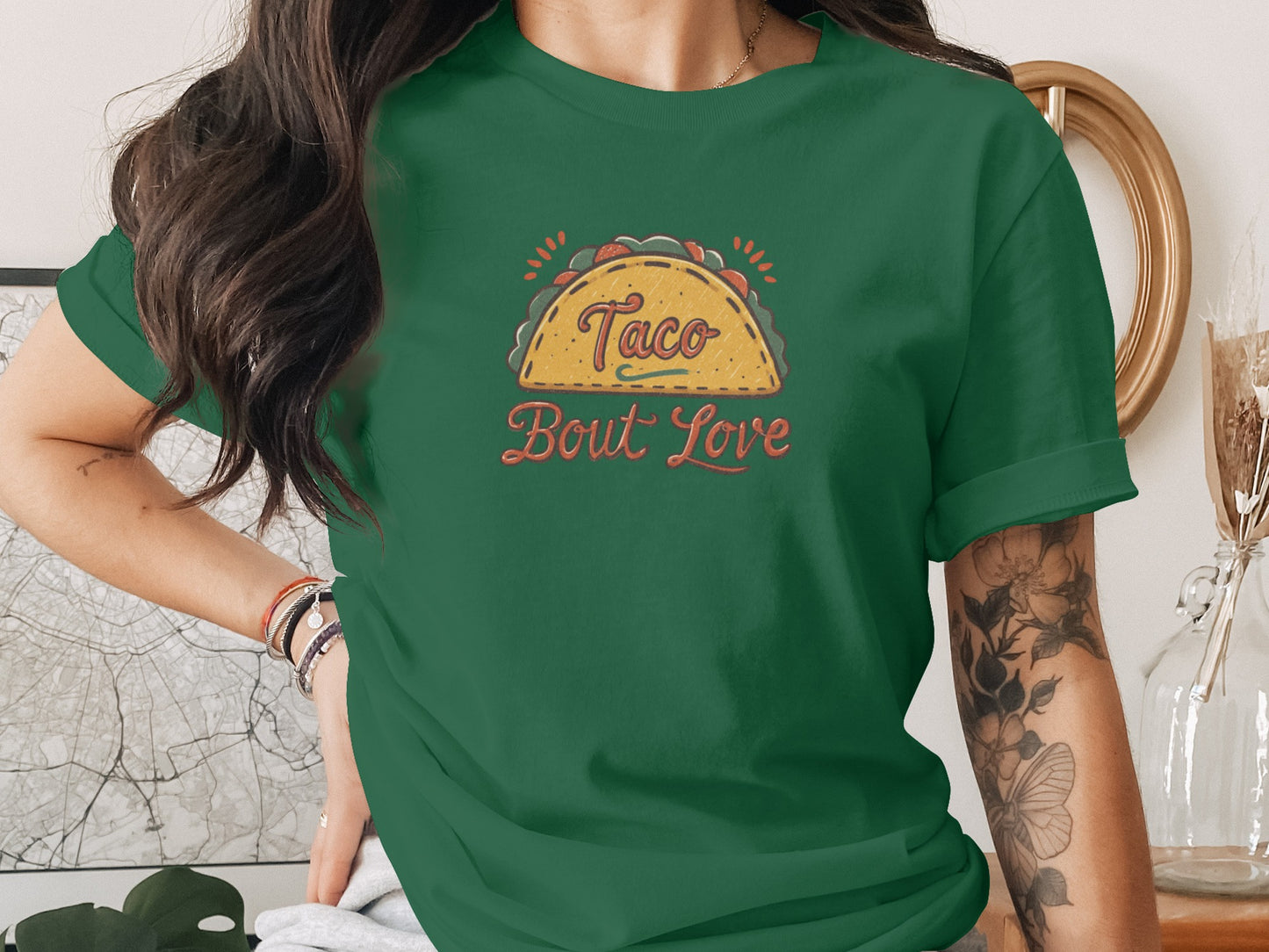 Taco 'Bout Love phrase with a Vintage & Retro design on a Premium Tee