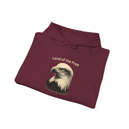 Land of the Free text above an eagle head on a Pullover Hoodie