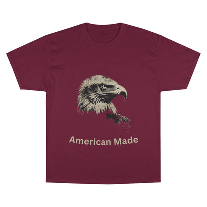 American Made text below an eagle head on a Champion Tee