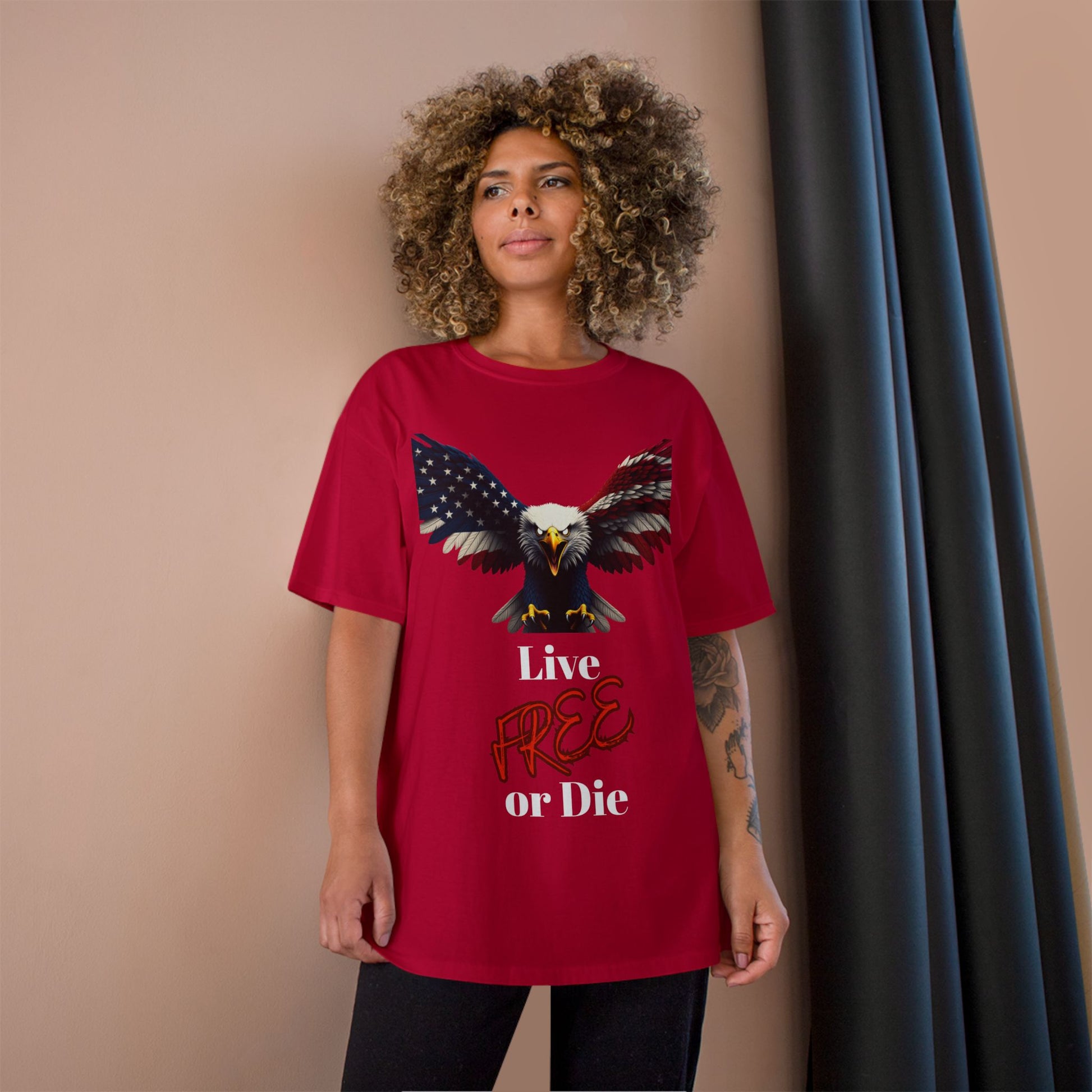 Live Free Or Die Patriotic Eagle on a Champion T-shirt