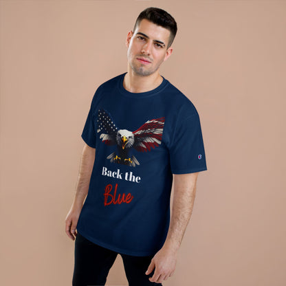 Back The Blue Patriotic Eagle on a Champion T-shirt