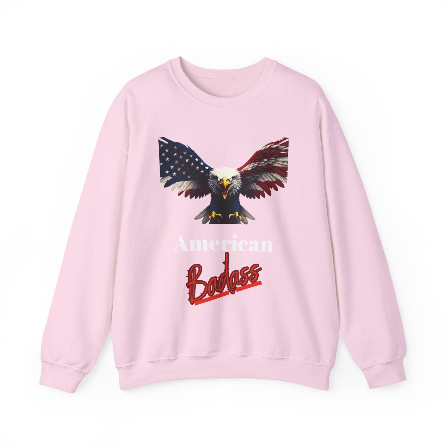 American Badass Patriotic Eagle text on a Crewneck Sweatshirt