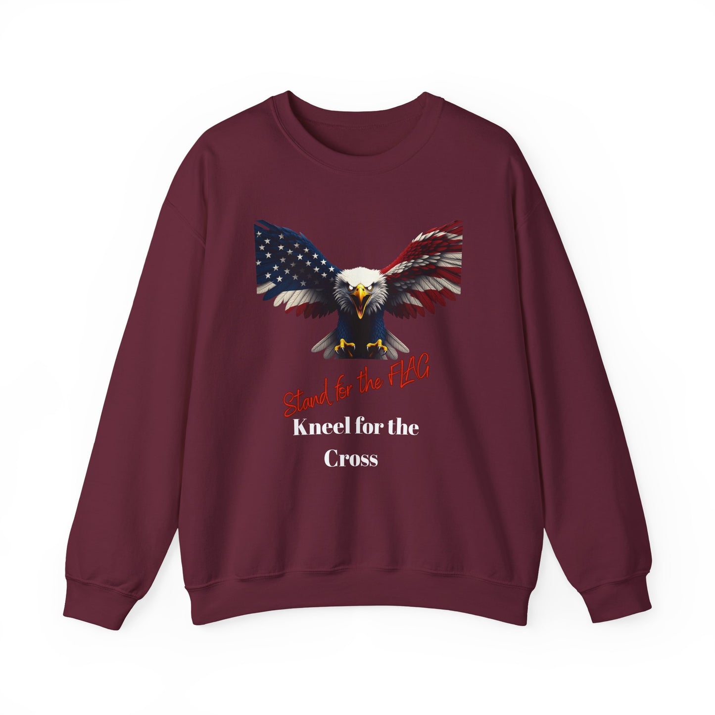 Stand For The Flag Kneel For The Cross Patriotic Eagle text on a Crewneck Sweatshirt